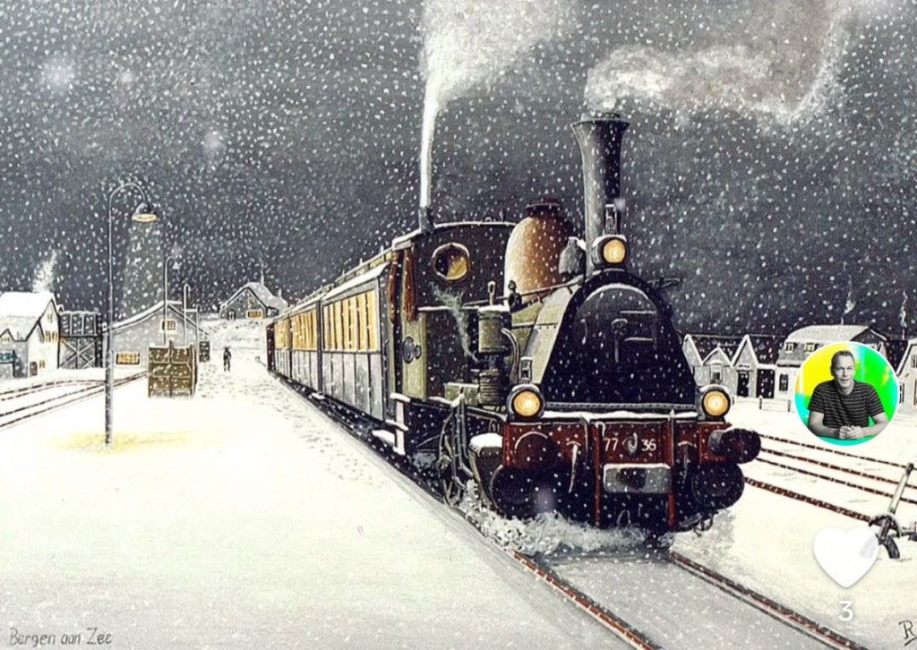 Down memory lane. A gouache painting of the steam tram ‘Bello’ in Bergen aan Zee&nbsp;(Netherlands).