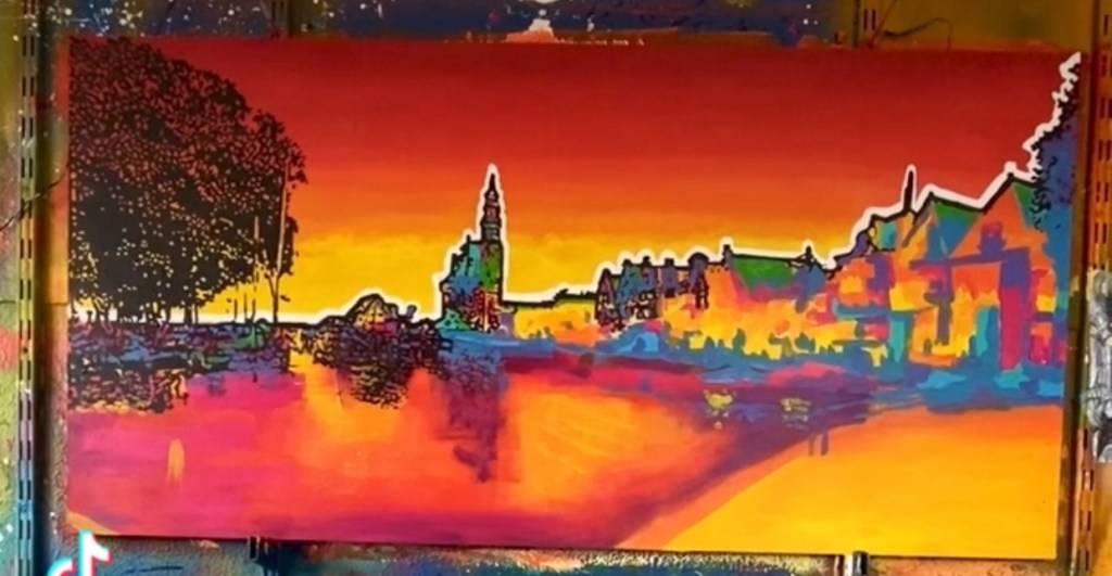 Painting in progress of the Harbor of&nbsp;Hoorn.